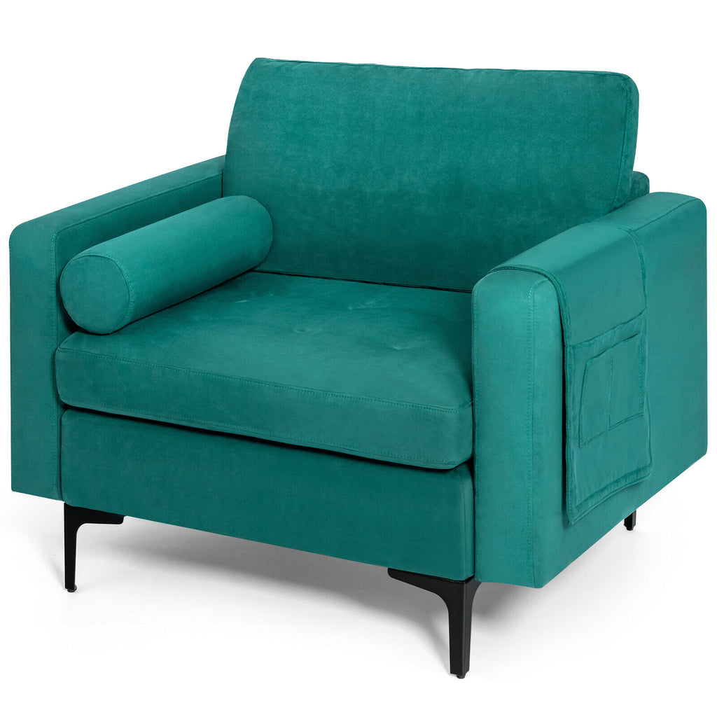 Modern Accent Chair with Storage Pocket, Teal