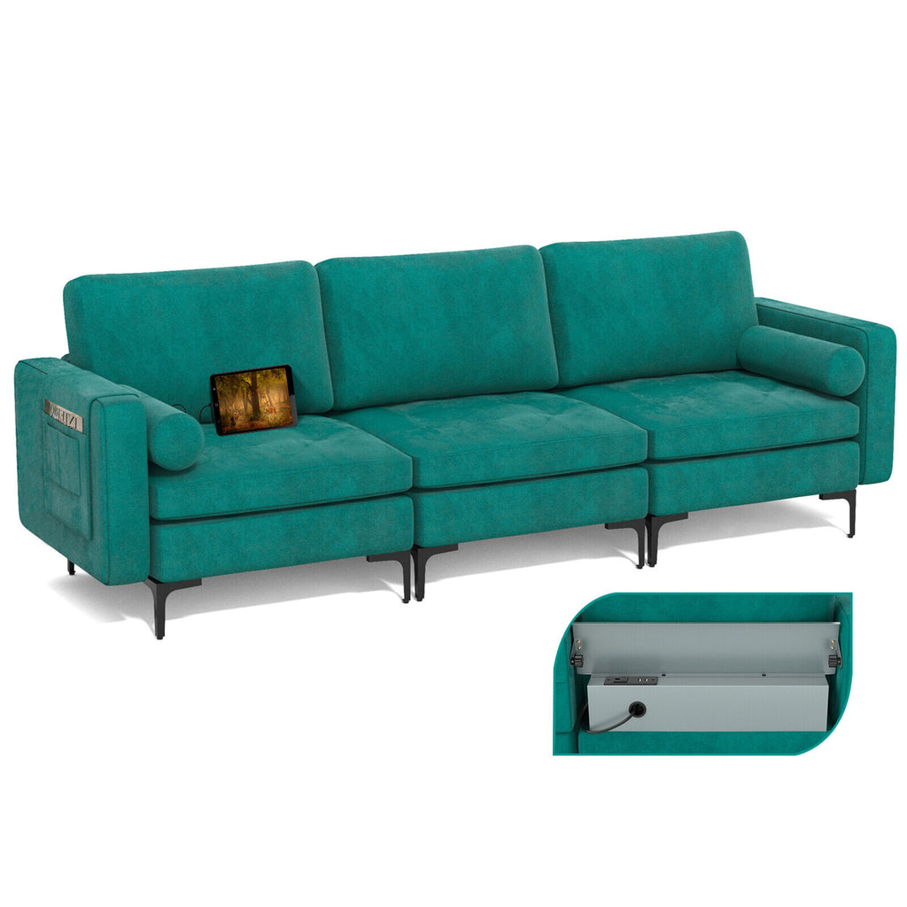 3-Seat Sofa with USB Ports and Storage - Teal
