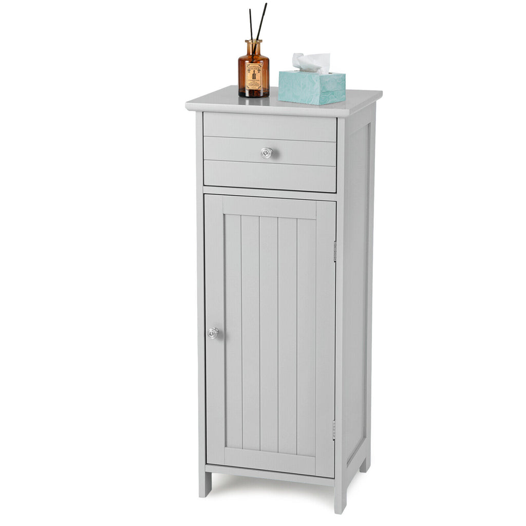Wooden Bathroom Floor Storage Cabinet with Drawer and Adjustable Shelf