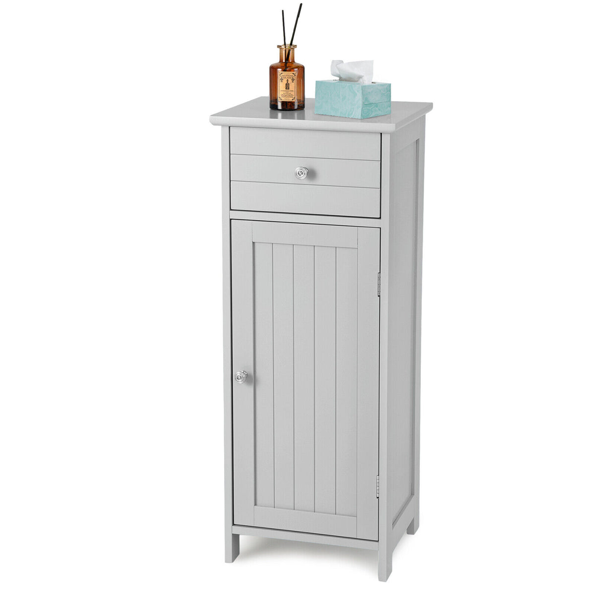 Wooden Bathroom Floor Storage Cabinet with Drawer and Adjustable Shelf