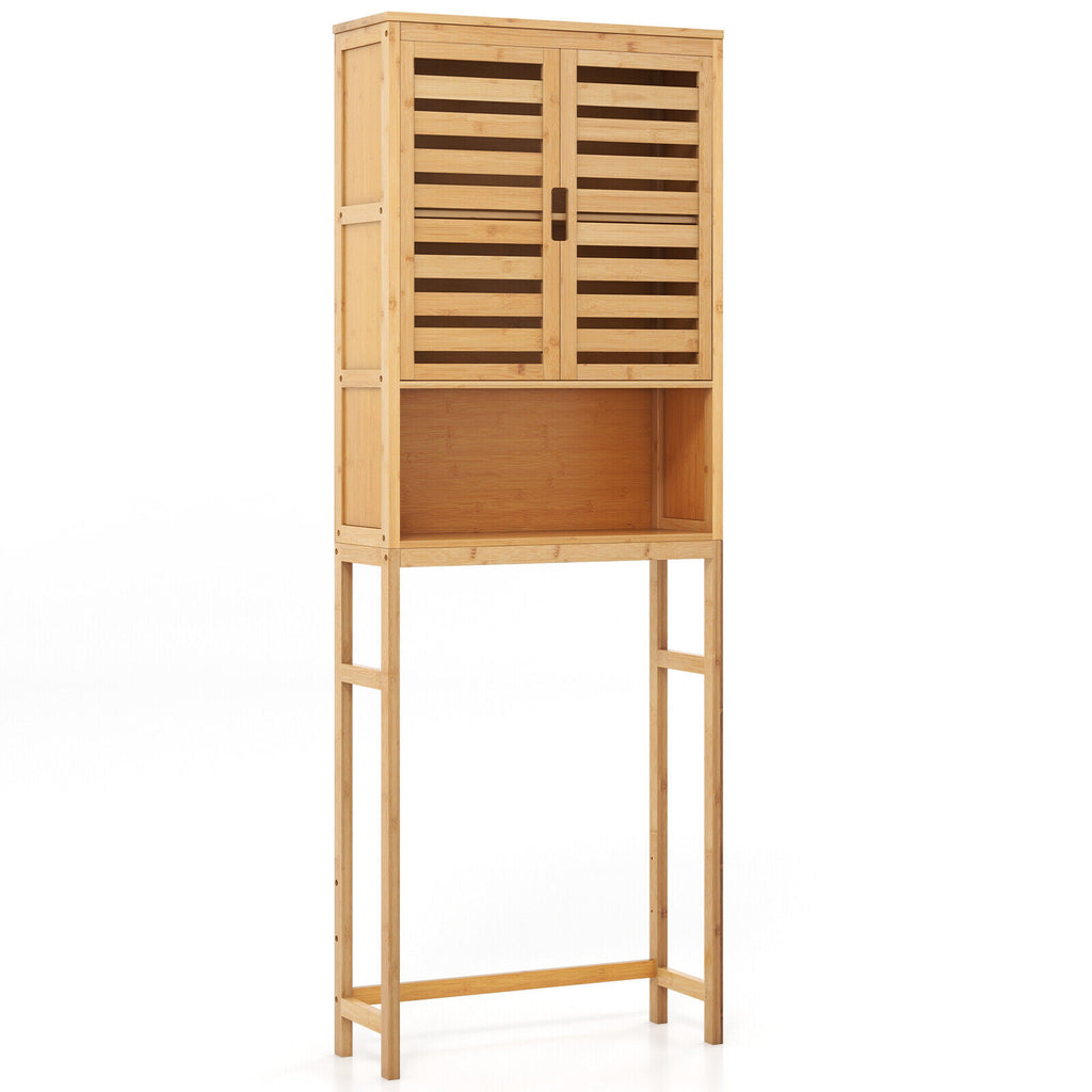 Bamboo Bathroom Floor Storage Cabinet with Shutter Doors - Natural