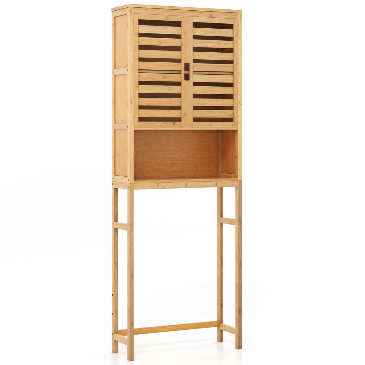 Bamboo Bathroom Floor Storage Cabinet with Shutter Doors - Natural