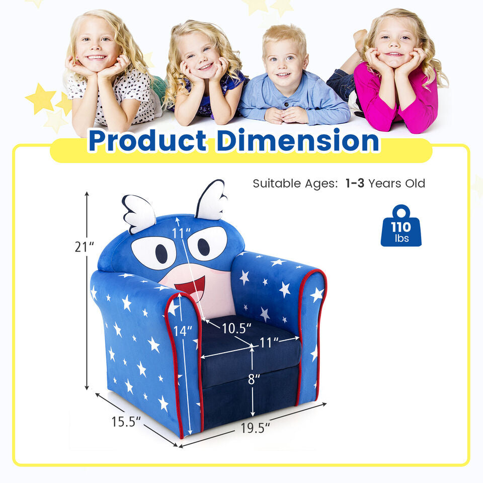 Kids Sofa with Armrest & Thick Cushion - Blue, Childrens Toddler Seat
