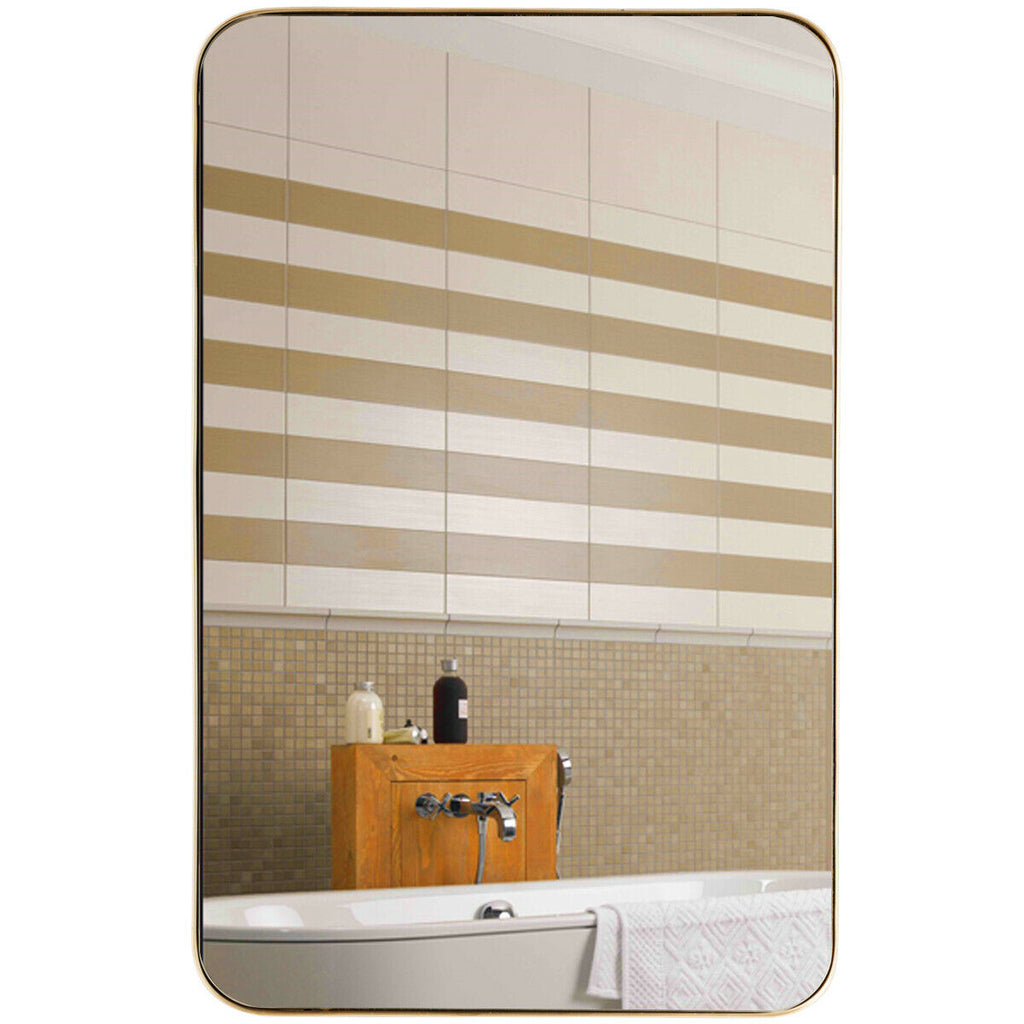 Golden 32x20 Inch Metal Frame Wall-Mounted Rectangle Mirror