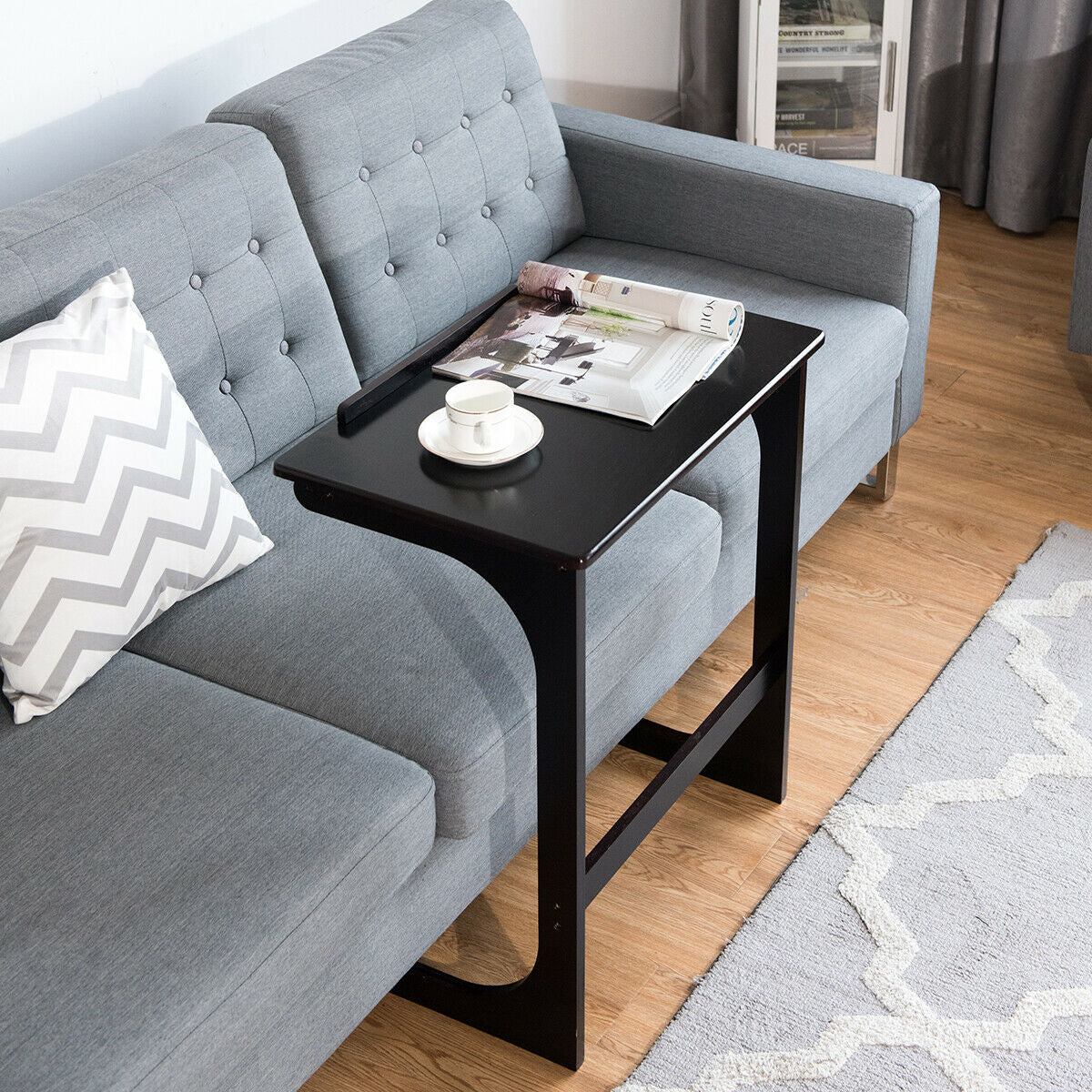 Bamboo Sofa Side Table with Tilting Top - Brown