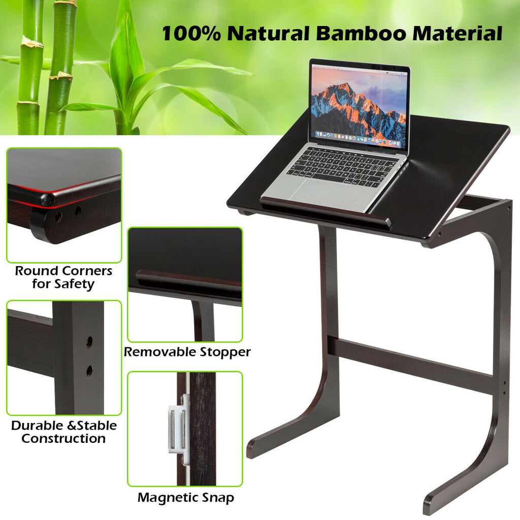Bamboo Sofa Side Table with Tilting Top - Brown