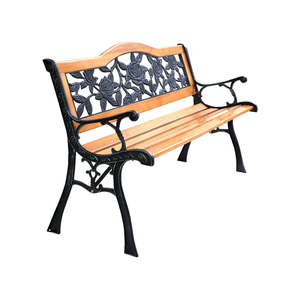 Outdoor Wooden Loveseat Bench with Iron Armrest - Porch Chair Style 3