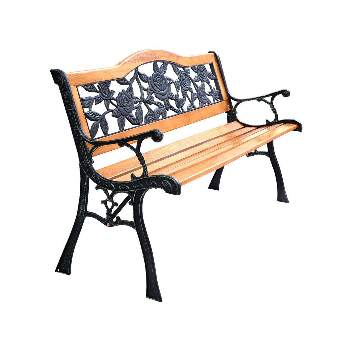 Outdoor Wooden Loveseat Bench with Iron Armrest - Porch Chair Style 3