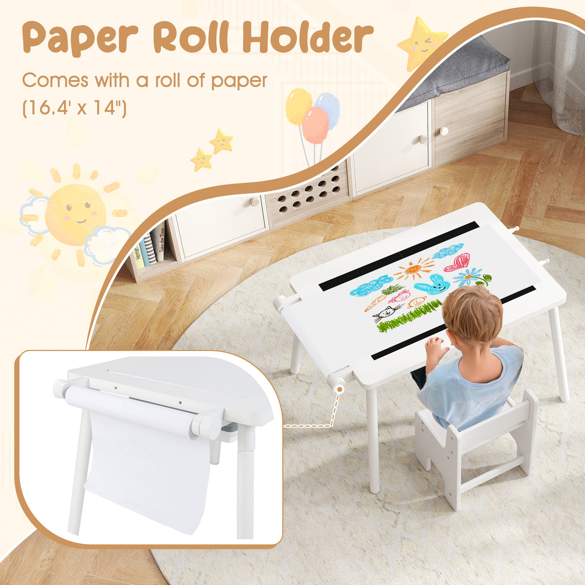 Kids Sensory Table and Chair Set with Foldable Bins - White, Adjustable Height