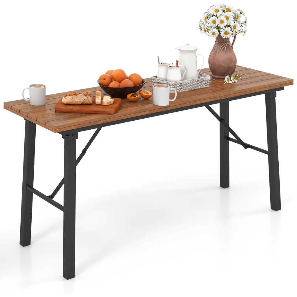 Outdoor Dining Table and Bench Set with Acacia Wood Top for Yard