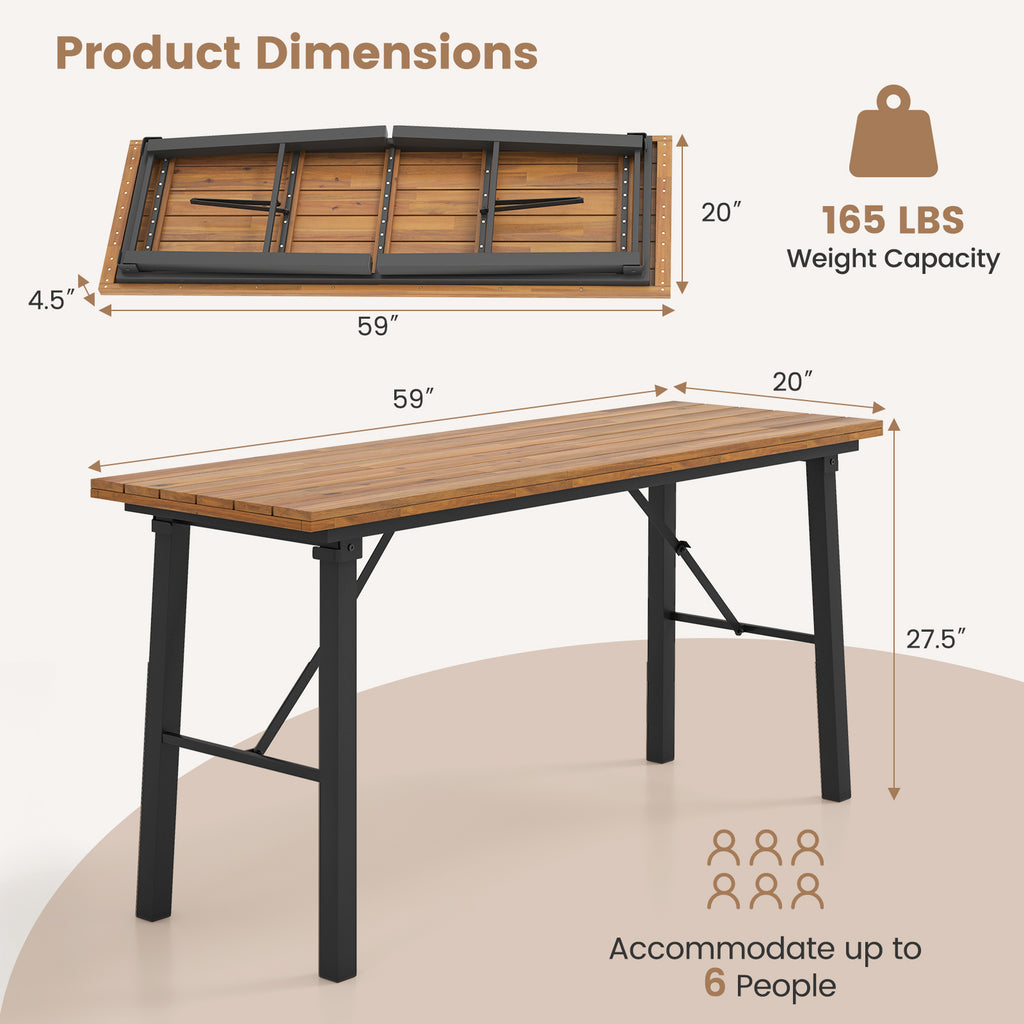 Outdoor Dining Table and Bench Set with Acacia Wood Top for Yard