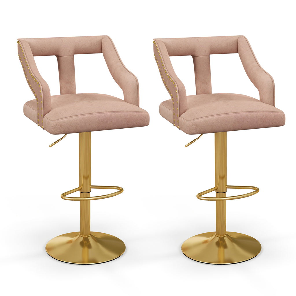 Set of 2 Bar Stools with Footrest, Adjustable Height - Pink