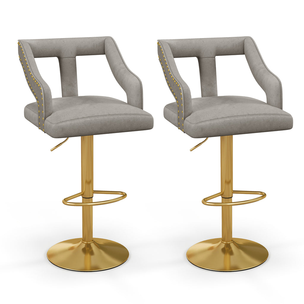 Set of 2 Bar Stools with Footrest and Swivel Seat - Pink
