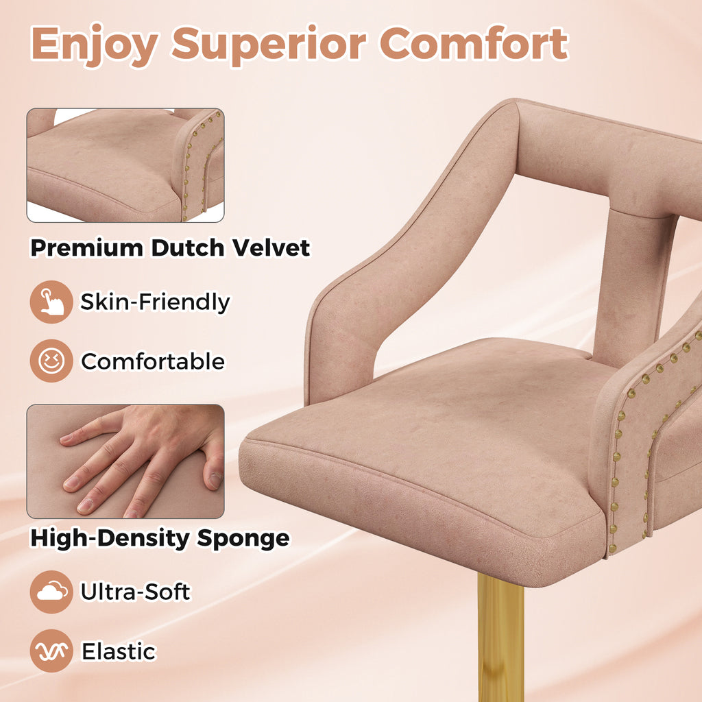 Set of 2 Bar Stools with Footrest, Adjustable Height - Pink