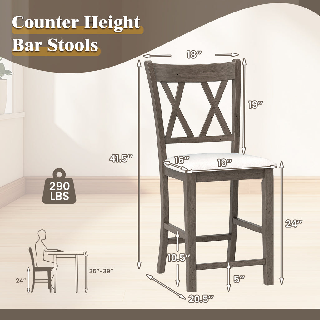 Bar Stools Set of 2 with Cross Back, Linen Fabric - Beige