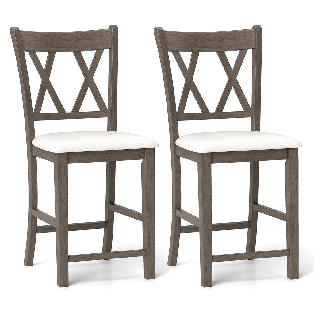 Bar Stools Set of 2 with Cross Back, Linen Fabric - Beige