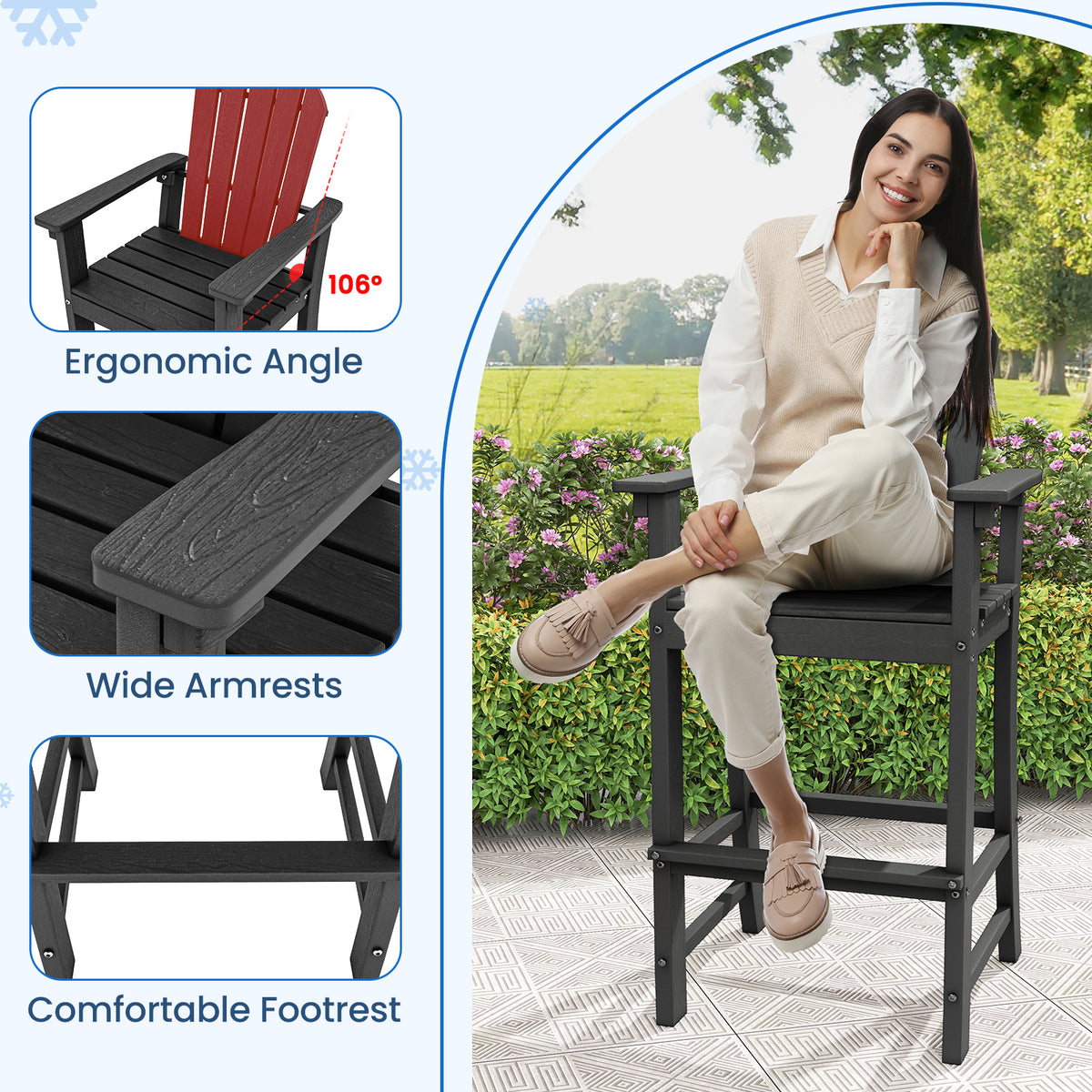 Set of 2 Counter Height Outdoor HDPE Bar Stool with Armrests and