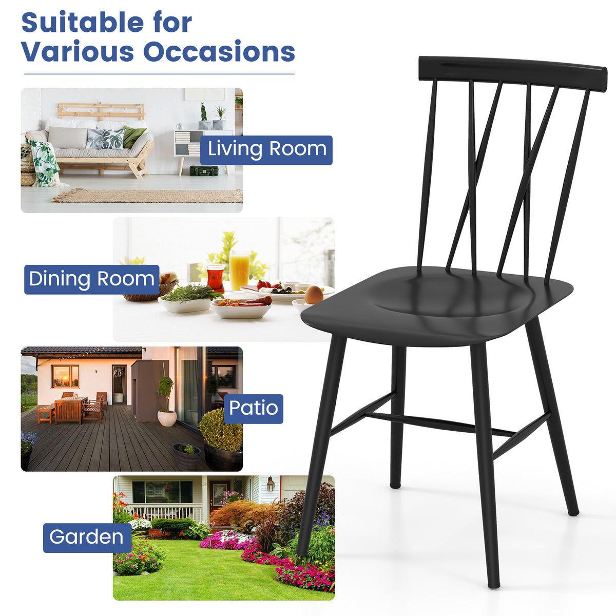 Set of 2 Modern Dining Chairs with Backrest