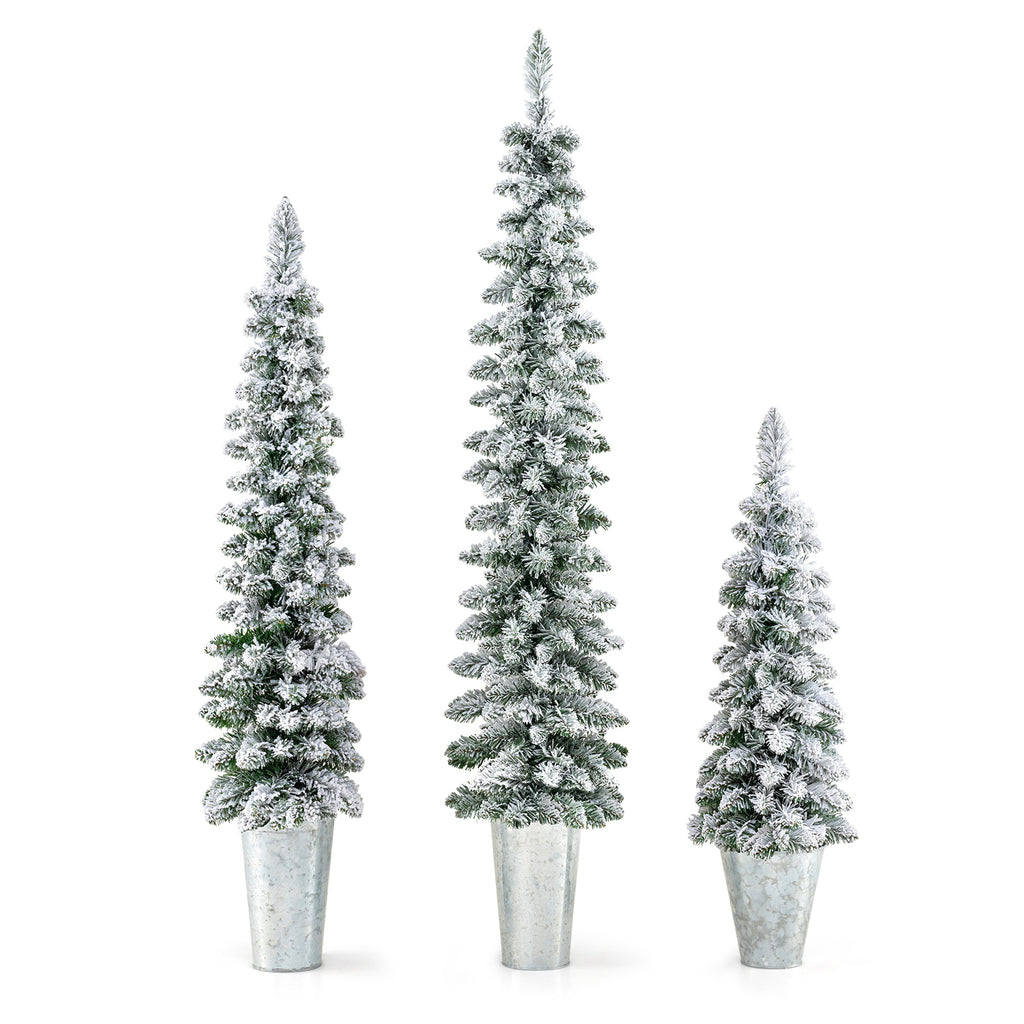 Pre-Lit Snow Flocked Artificial Christmas Trees Set of 3 - Costway - Snow Flocked Variation