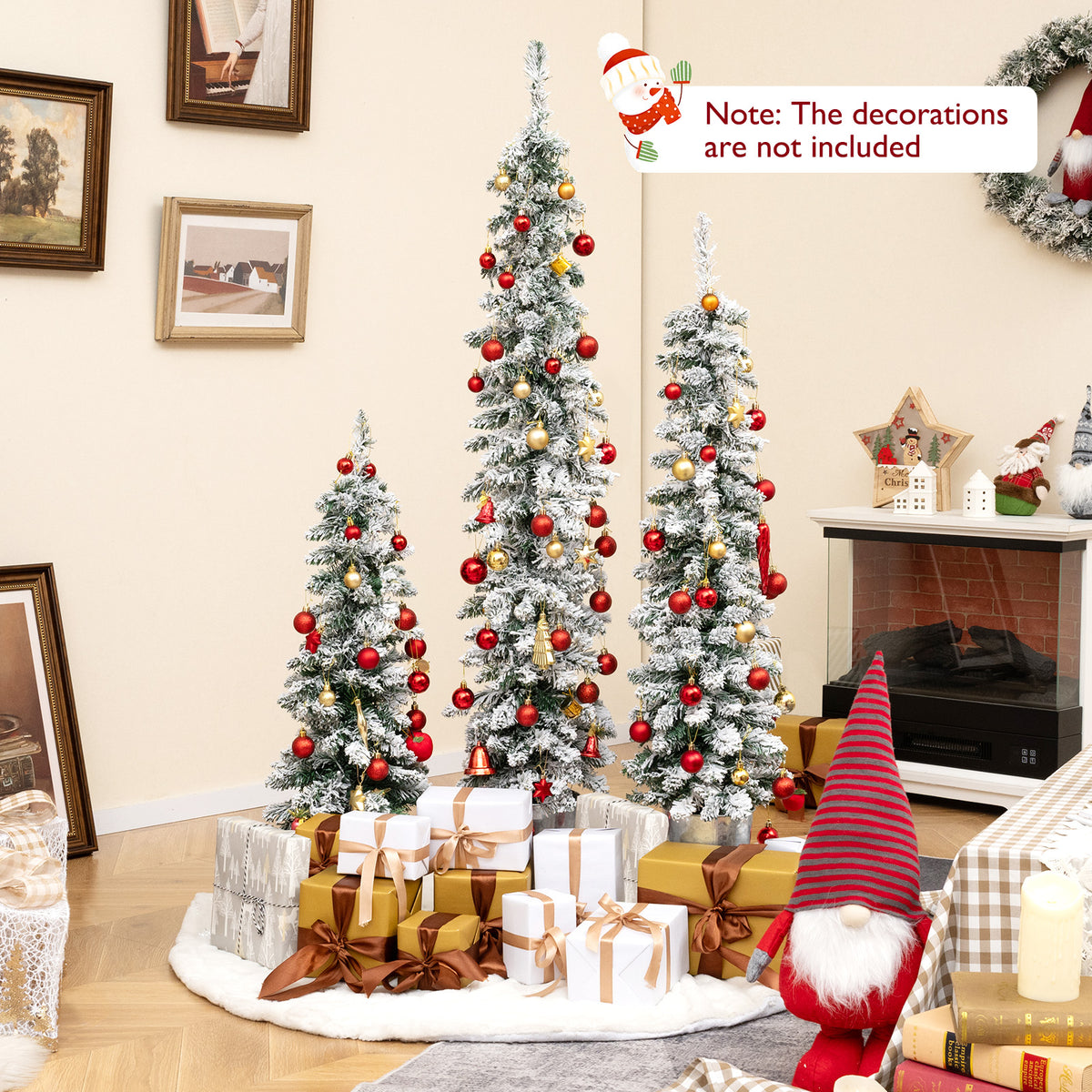 Pre-Lit Snow Flocked Artificial Christmas Trees Set of 3 - Costway - Snow Flocked Variation