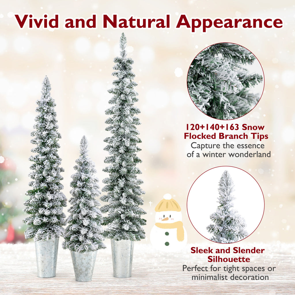 Pre-Lit Snow Flocked Artificial Christmas Trees Set of 3 - Costway - Snow Flocked Variation