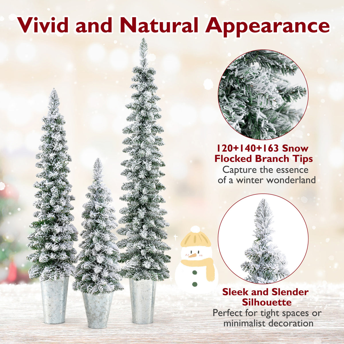 Pre-Lit Snow Flocked Artificial Christmas Trees Set of 3 - Costway - Snow Flocked Variation