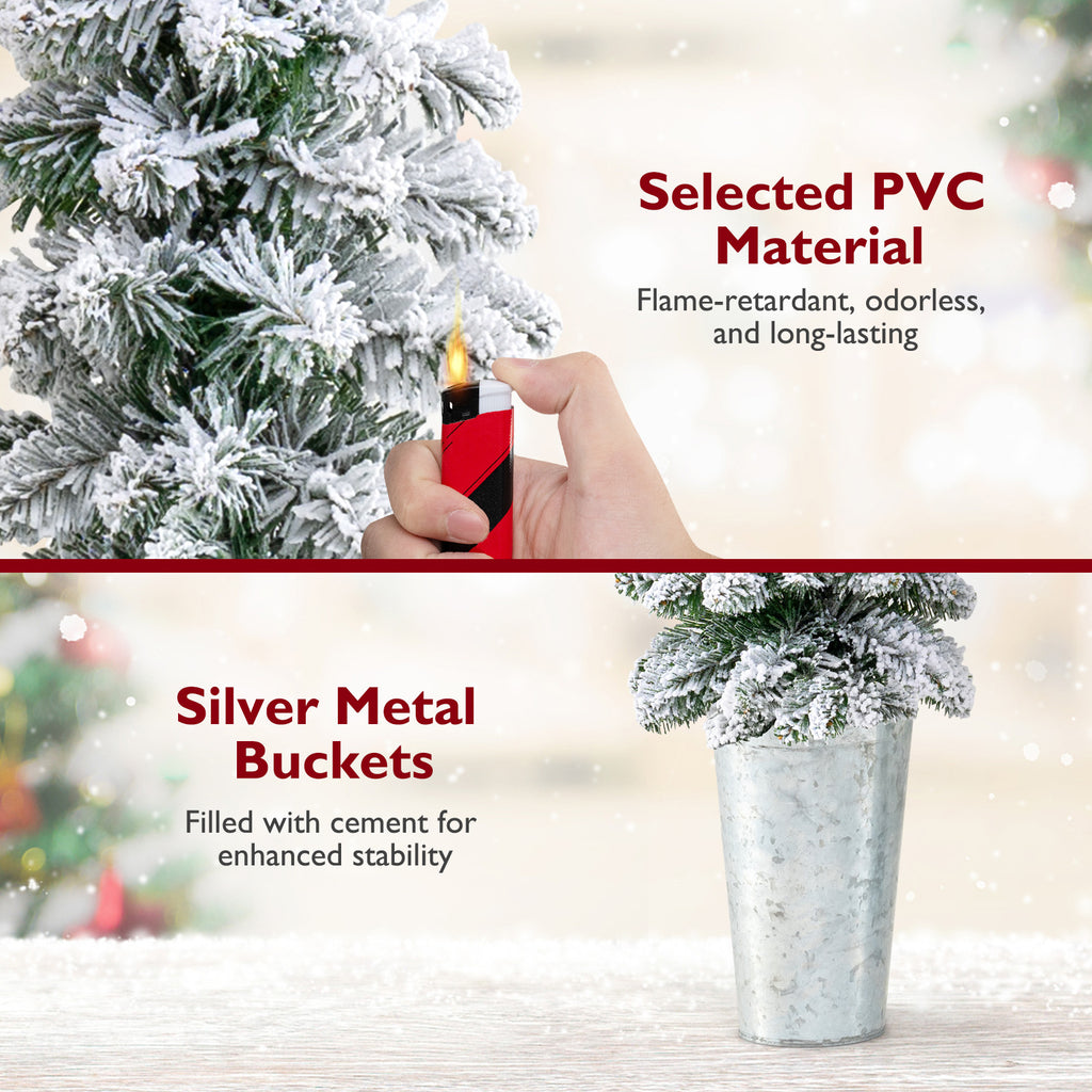 Pre-Lit Snow Flocked Artificial Christmas Trees Set of 3 - Costway - Snow Flocked Variation