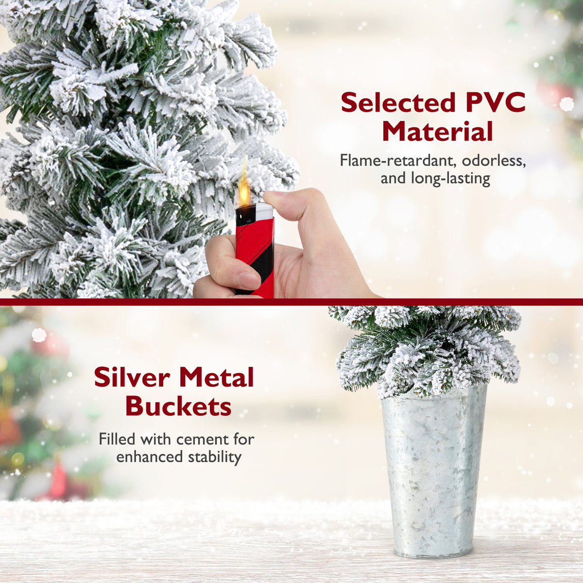 Pre-Lit Snow Flocked Artificial Christmas Trees Set of 3 - Costway - Snow Flocked Variation