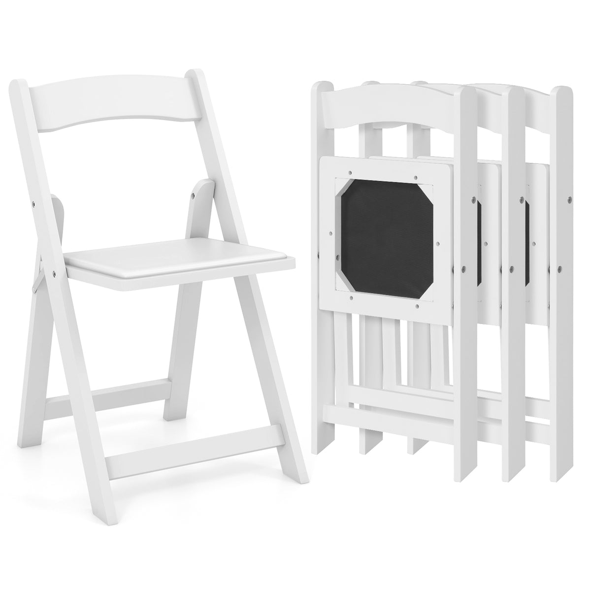 4 Pack Folding Stackable Chairs with Carrying Handle – White