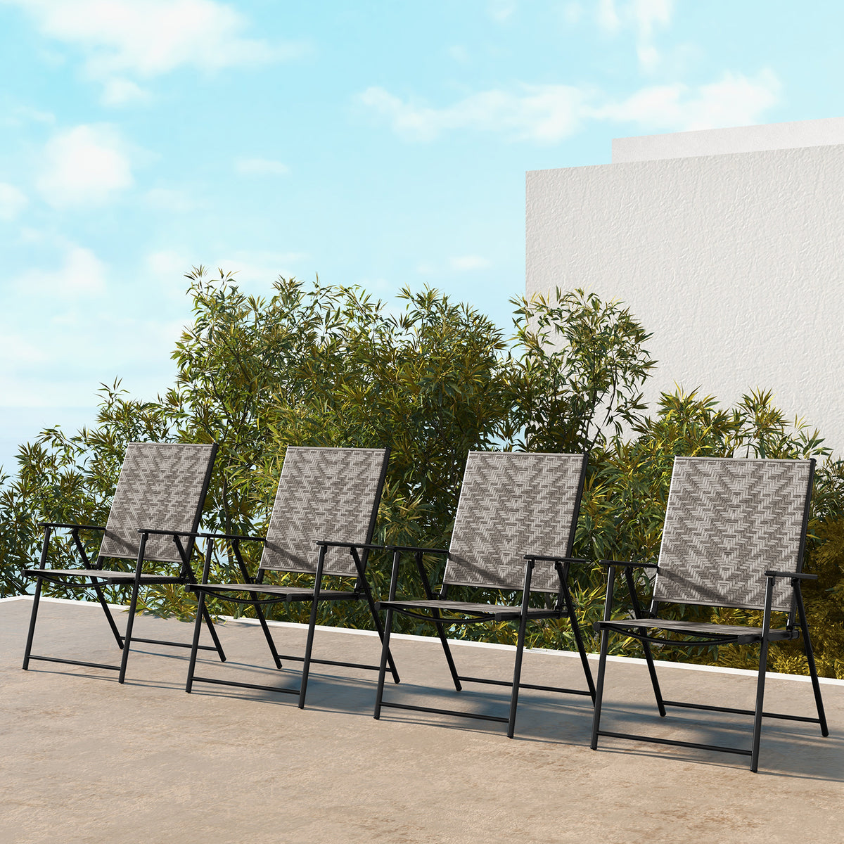 Set of 4 Patio Folding Chairs with Armrests and Portable Lawn for