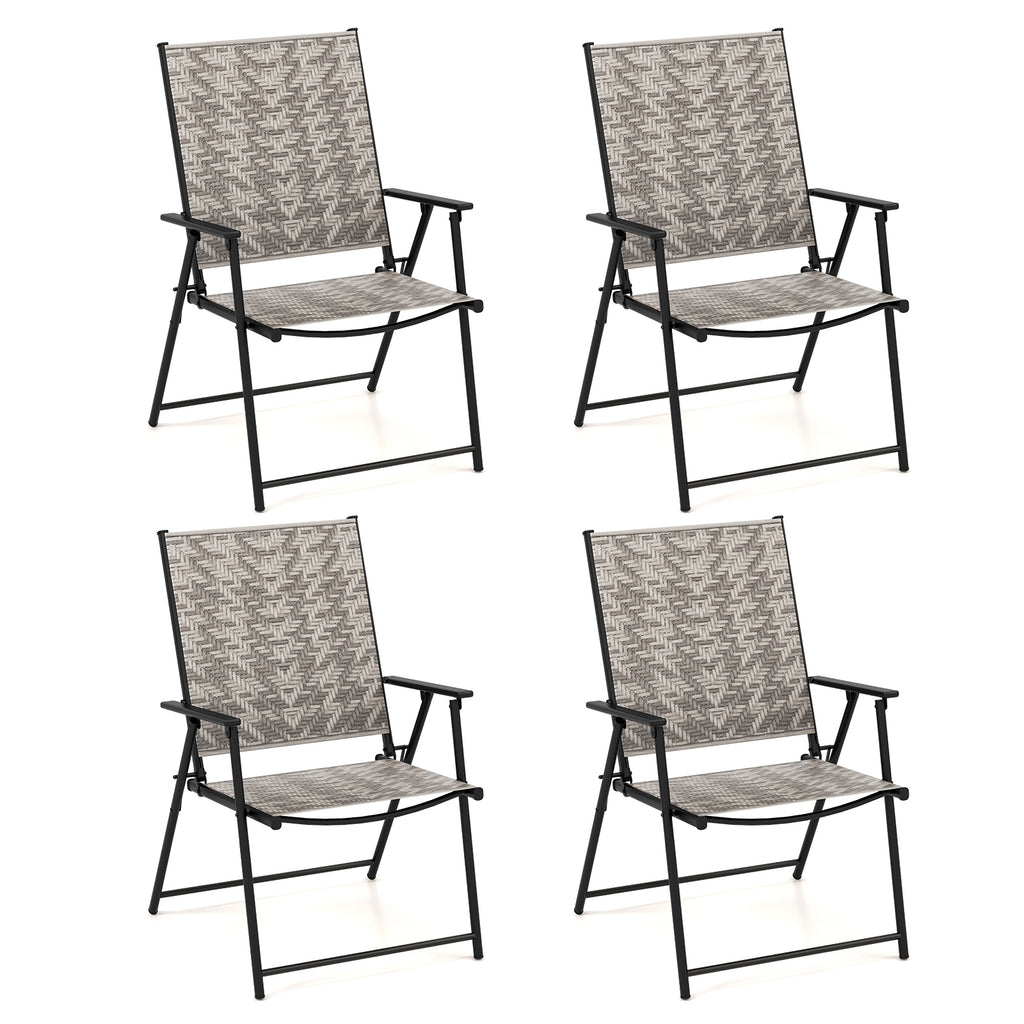 Set of 4 Patio Folding Chairs with Armrests and Portable Lawn for