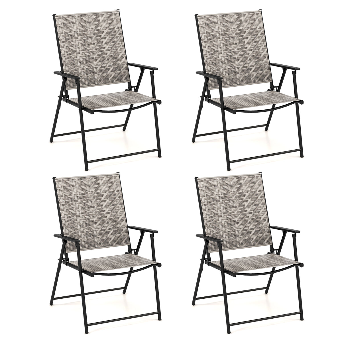 Set of 4 Patio Folding Chairs with Armrests and Portable Lawn for