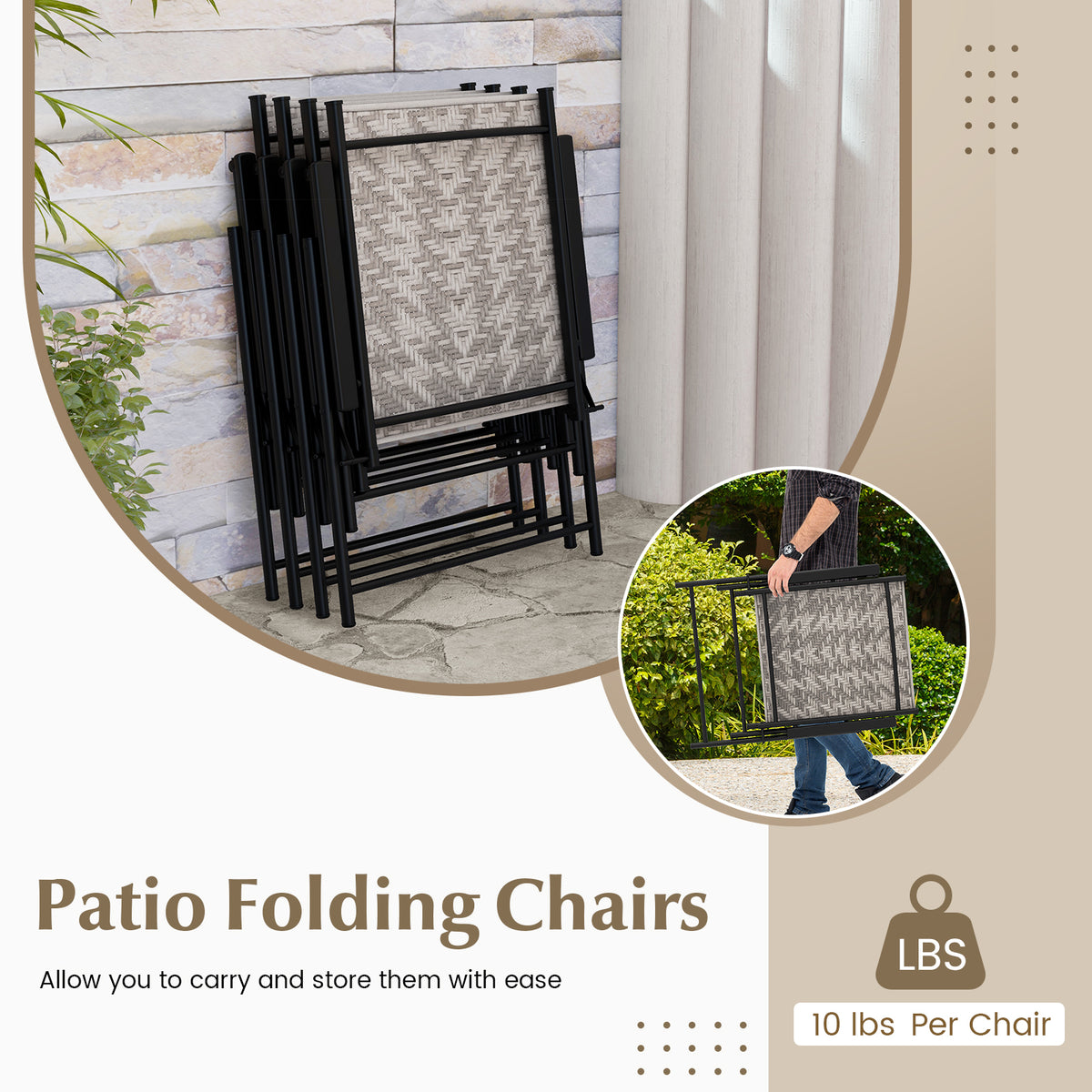 Set of 4 Patio Folding Chairs with Armrests and Portable Lawn for