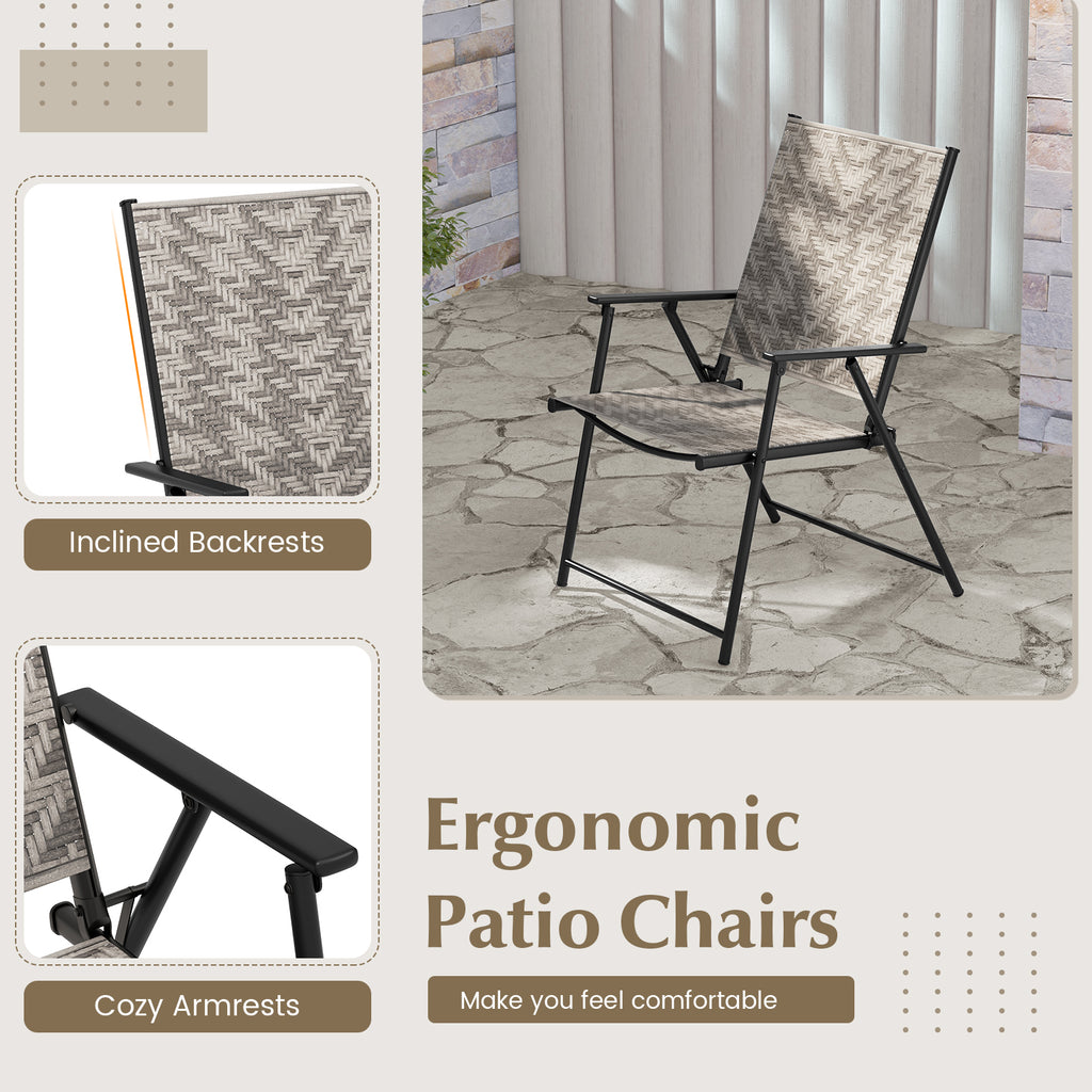 Set of 4 Patio Folding Chairs with Armrests and Portable Lawn for