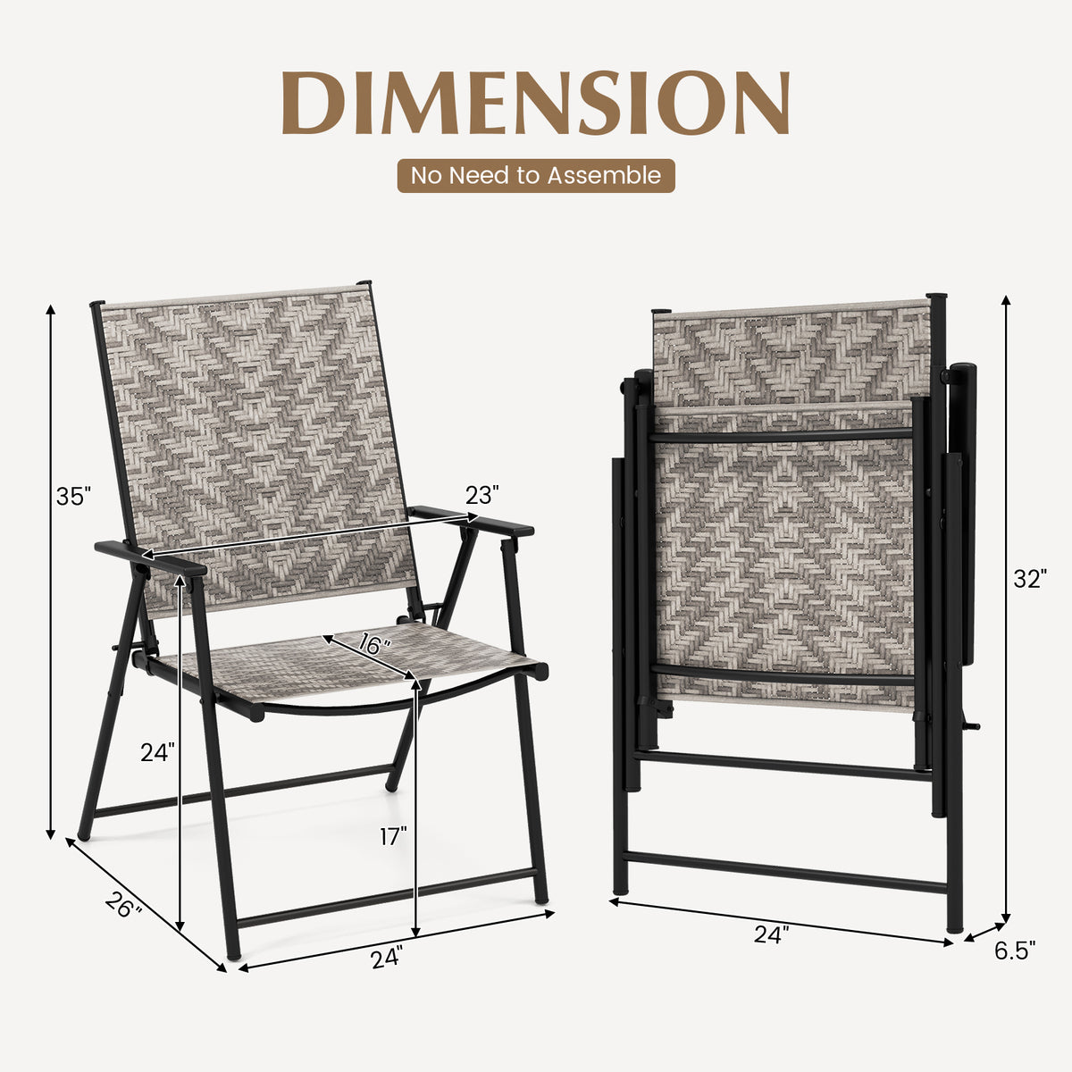 Set of 4 Patio Folding Chairs with Armrests and Portable Lawn for