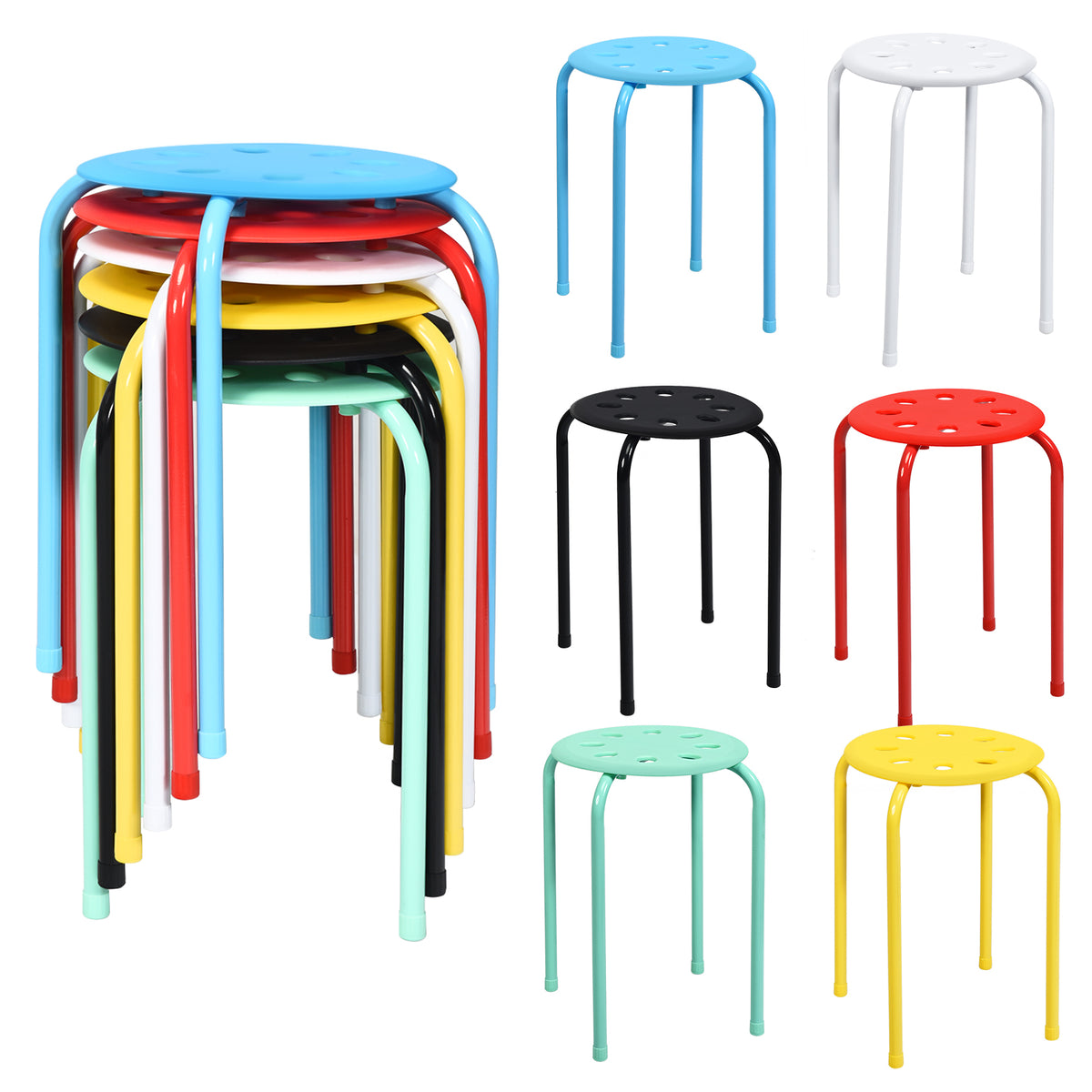Stackable Stools Set of 6 - Gray, 17.5 Inch
