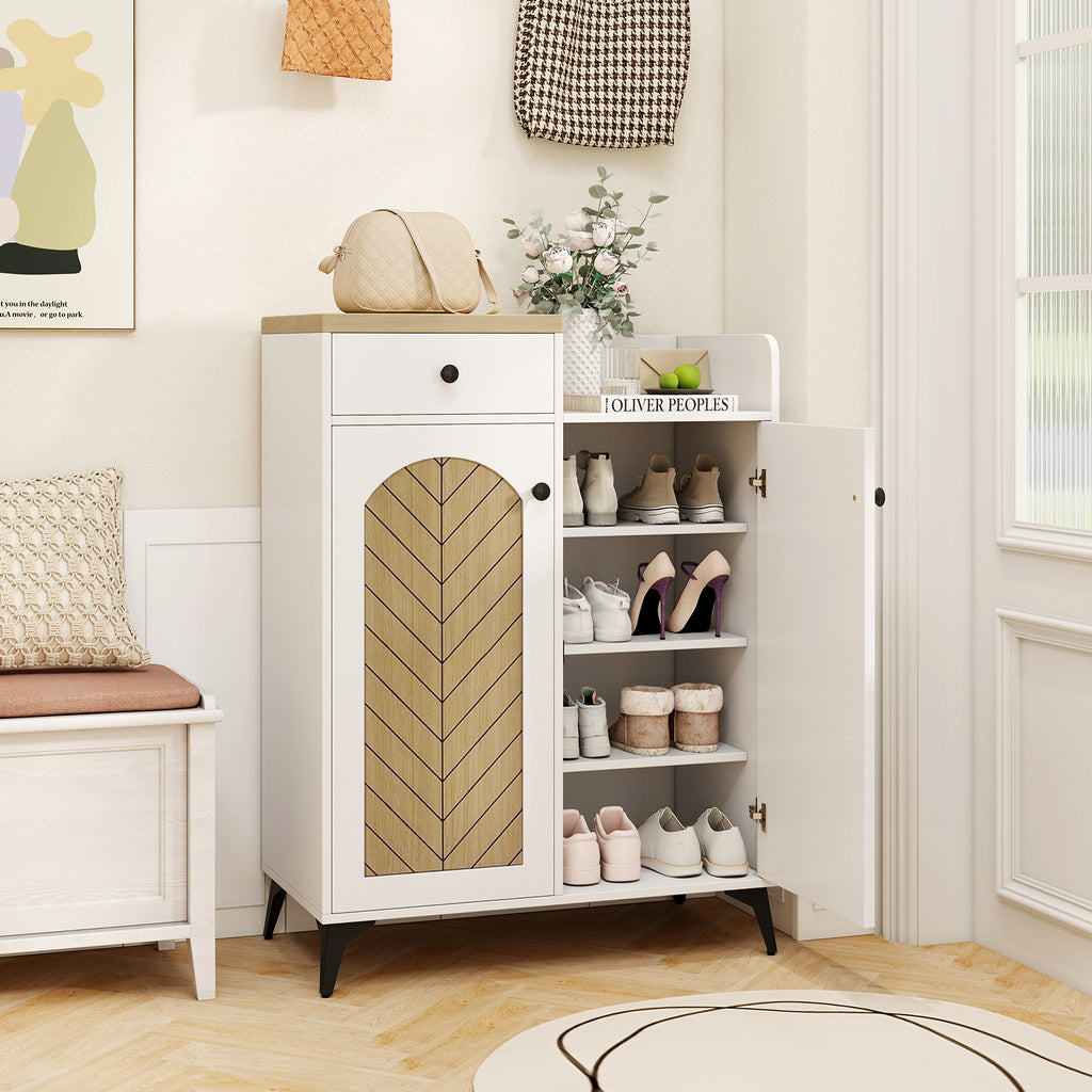 2-Door Shoe Rack Organizer with 6 Shelves & Drawer - White