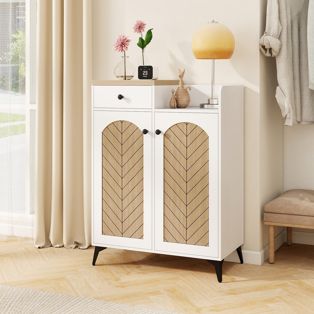 2-Door Shoe Rack Organizer with 6 Shelves & Drawer - White