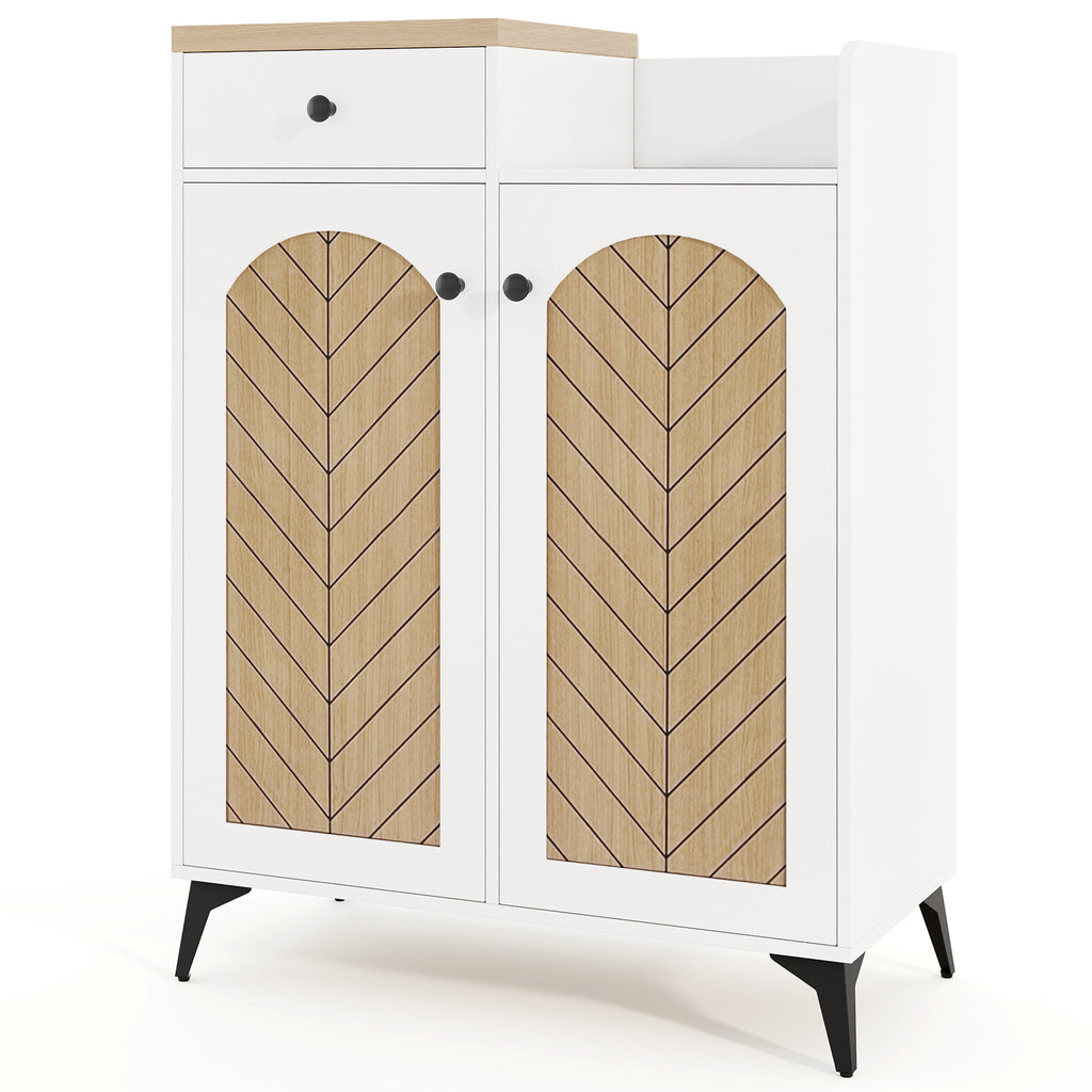2-Door Shoe Rack Organizer with 6 Shelves & Drawer - White
