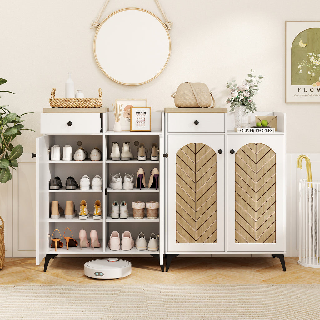 2-Door Shoe Rack Organizer with 6 Shelves & Drawer - White