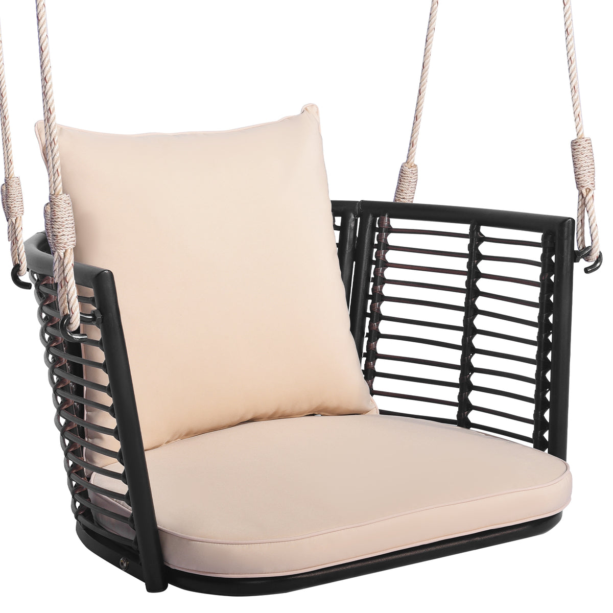 Patio Rattan Swing Chair with Cushion - Metal Frame, Red