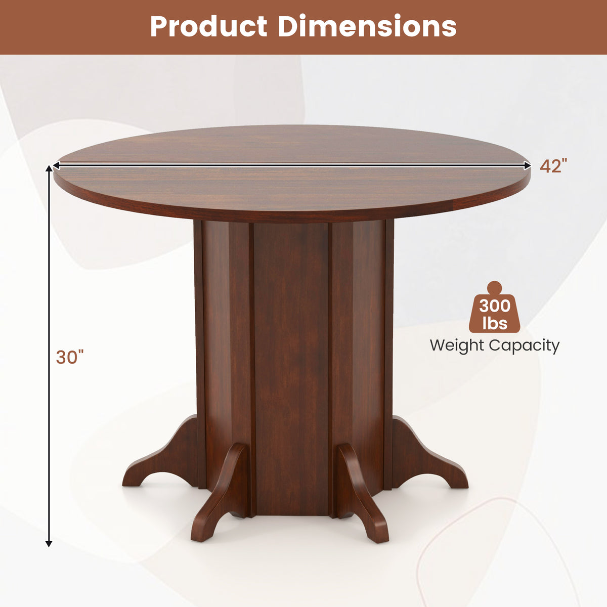 Round Dining Table with Pedestal Base for 4-6 People - Walnut