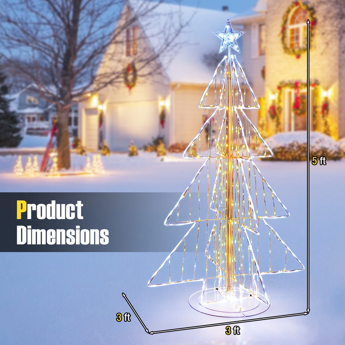 5 Feet Outdoor Animated Christmas Tree with LED Lights, Sturdy Base