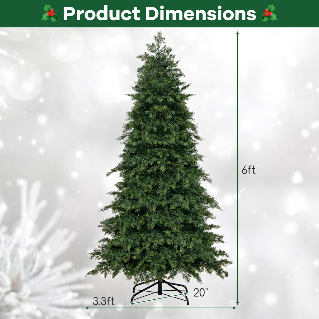 6 ft Hinged Artificial Christmas Tree Green with 721/1019 Tips Holiday Decor