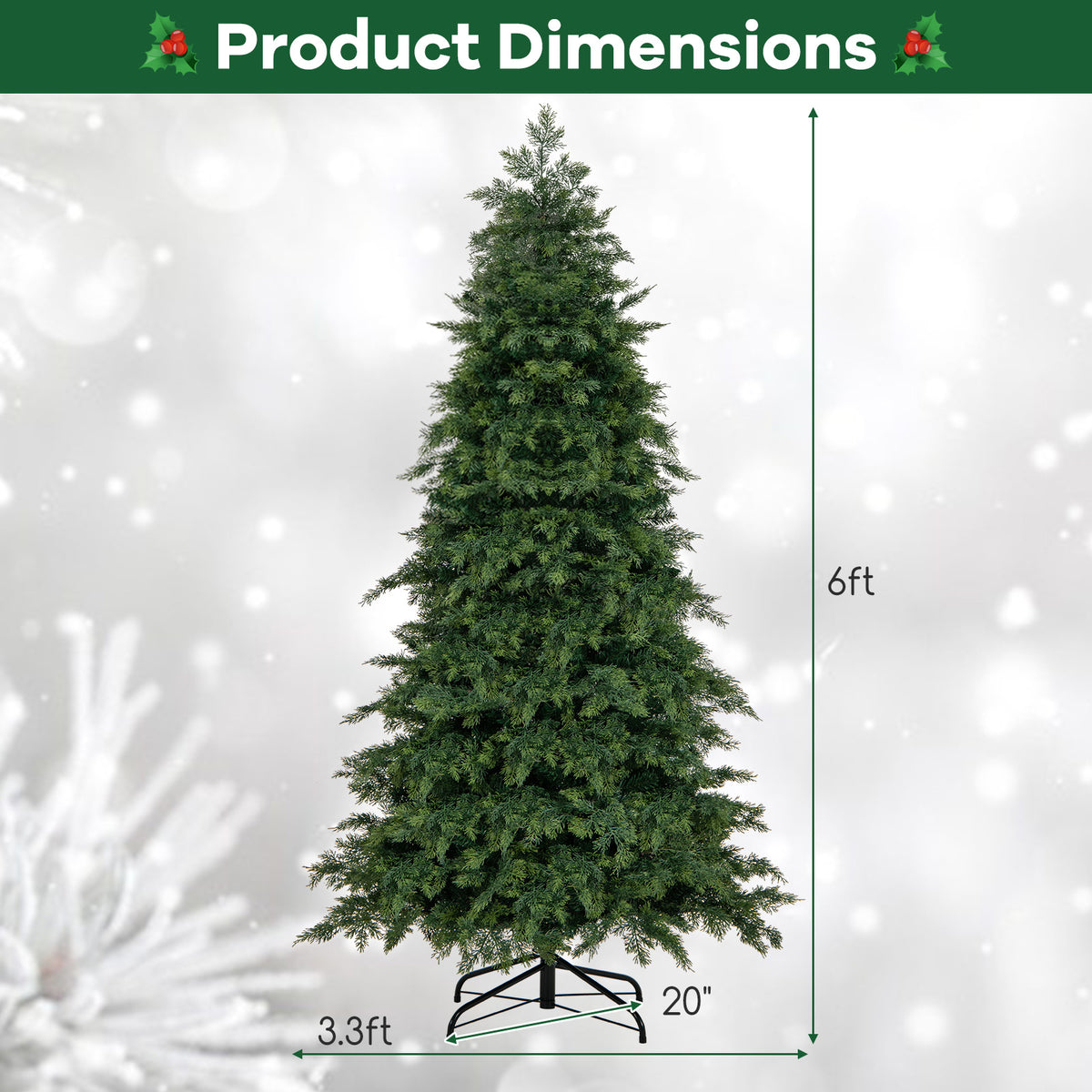 6 ft Hinged Artificial Christmas Tree Green with 721/1019 Tips Holiday Decor