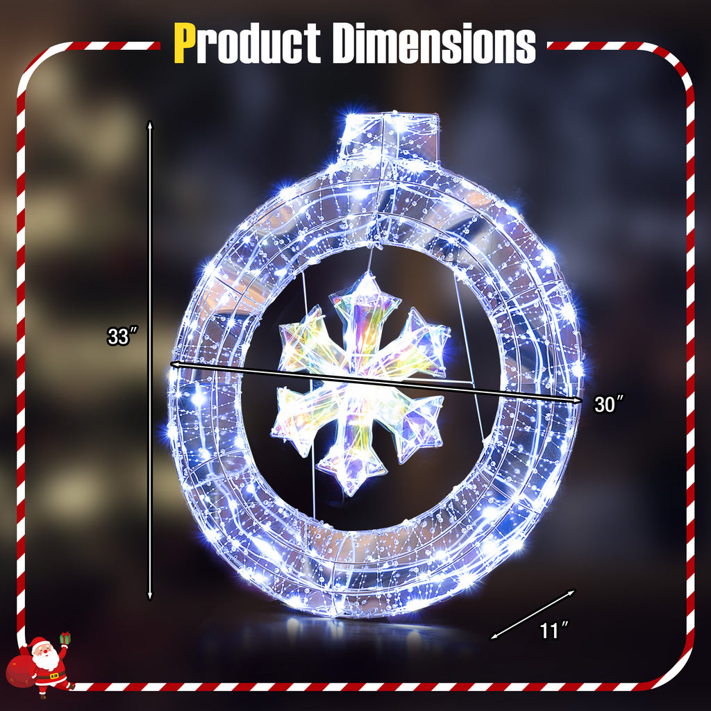 33 Inch Lighted Snowflake Wreath with LED Lights Indoor Outdoor Decoration