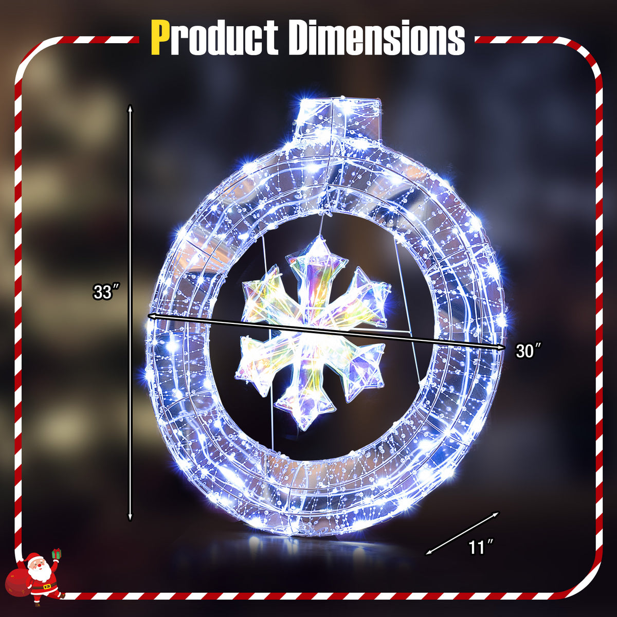 33 Inch Lighted Snowflake Wreath with LED Lights Indoor Outdoor Decoration
