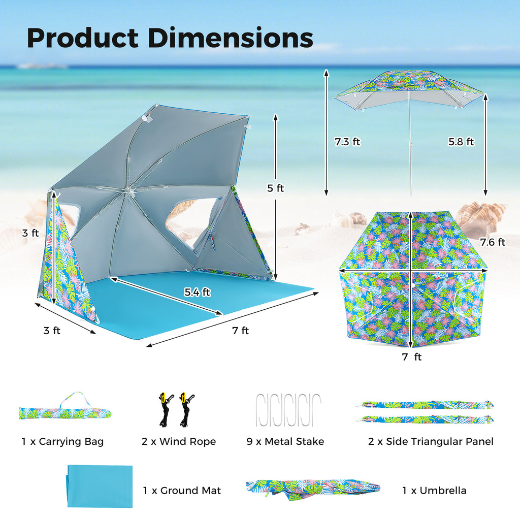 UPF50+ Beach Umbrella Tent with Carrying Bag - Blue
