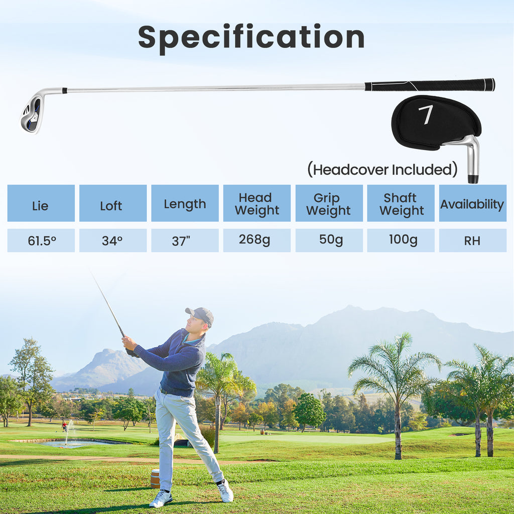 Golf Iron for Men with Steel Shaft and Headcover - Lightweight Aluminum Club
