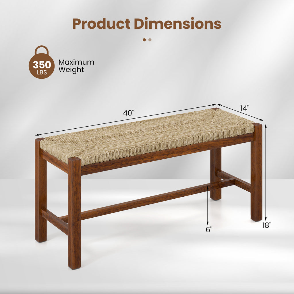 40 Inch Wood Bench with Seagrass Seat, Walnut
